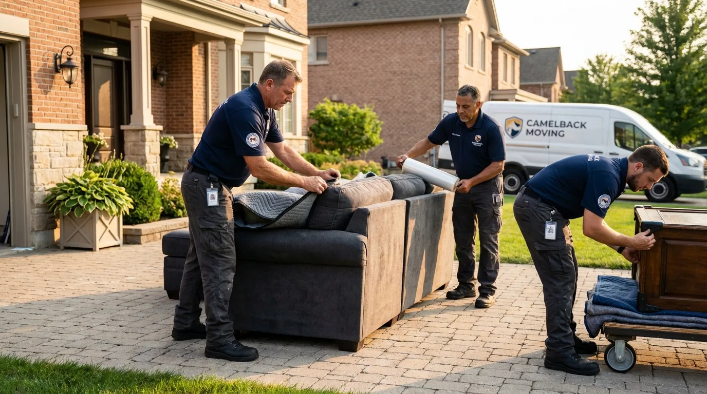 Large estate moving crew wrapping furniture in Clinton, IN