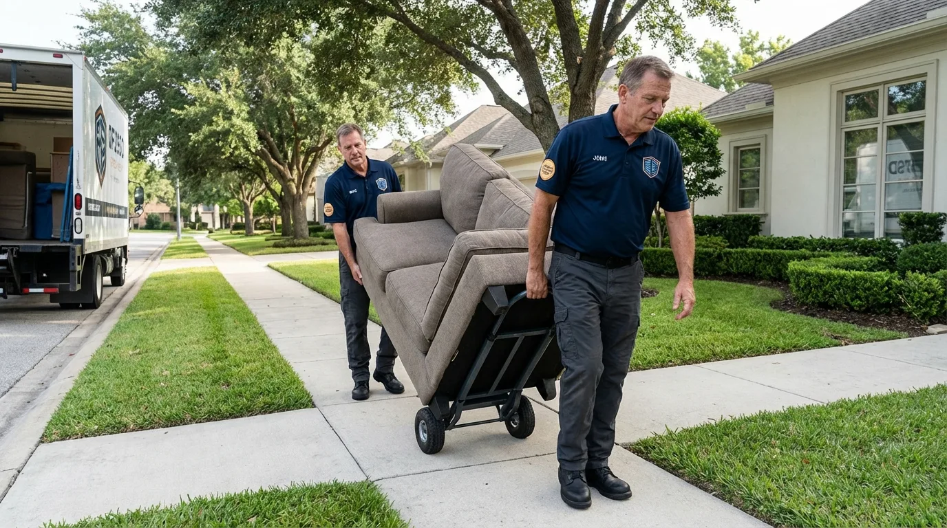 Local residential moving crew loading furniture in Clinton, IN
